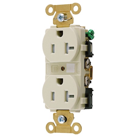 Straight Blade Receptacle, 5-20R, 20 A, 125V AC, 2 Pole, 3 Wire, Flush Mount, Single, Ivory MPN:HBL5362I