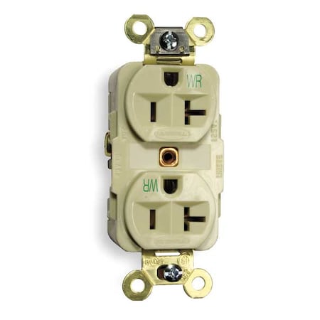 Duplex Straight Blade Receptacle, 5-20R, 20 A, 125V AC, 2 Pole, 3 Wire, Flush Mount, Grounded MPN:HBL5362IWR