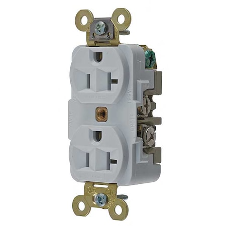 Duplex Straight Blade Receptacle, 5-20R, 20 A, 125V AC, 2 Pole, 3 Wire, Flush Mount, Grounded MPN:HBL5362W