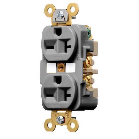 Straight Blade Receptacle, 6-20R, 20 A, 250V AC, 2 Pole, 3 Wire, Flush Mount, Grounded MPN:HBL5462GY