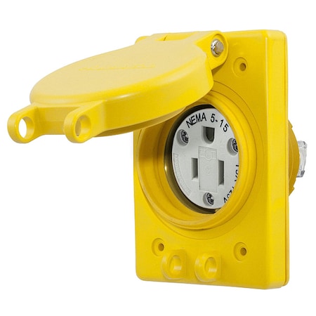 Watertight Straight Blade Receptacle, 5-15R, 15 A, 125V AC, 2 Pole, 3 Wire, Flush Mount, Grounded MPN:HBL60W47