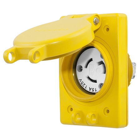 Watertight Flanged Locking Receptacle, L5-15R, 15 A, 125V AC, Single Phase, 2 Pole, Flush Mount MPN:HBL65W47