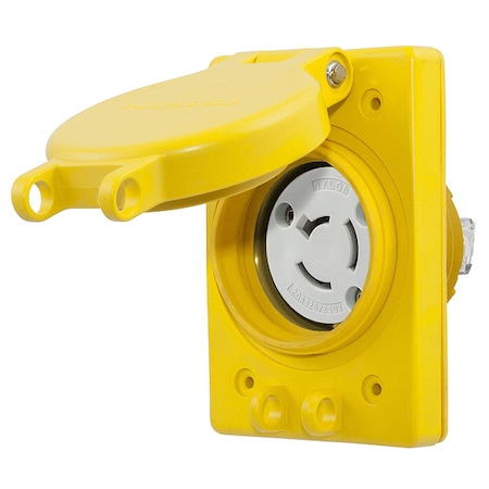 Watertight Flanged Locking Receptacle, Non-NEMA, 20 A, 125/250V AC, Single Phase, 3 Pole, Yellow MPN:HBL67W08