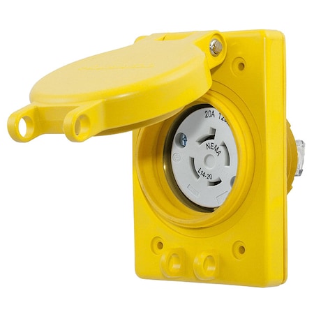 Watertight Flanged Locking Receptacle, L14-20R, 20 A, 125/250V AC, Single Phase, 3 Pole, Yellow MPN:HBL67W74