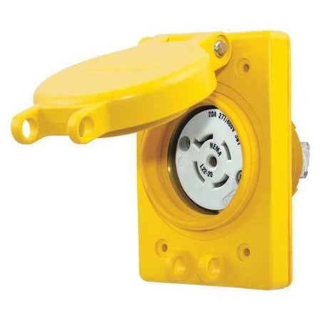Watertight Flanged Locking Receptacle, L22-20R, 20 A, 277/480V AC, Three Phase, 4 Pole, Flush Mount MPN:HBL67W82