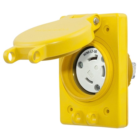 Watertight Flanged Locking Receptacle, L7-30R, 30 A, 277V AC, Single Phase, 2 Pole, Flush Mount MPN:HBL69W49