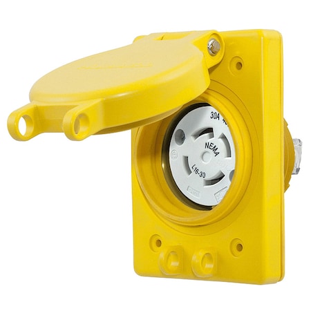 Watertight Flanged Locking Receptacle, L16-30R, 30 A, 480V AC, Three Phase, 3 Pole, Flush Mount MPN:HBL69W76