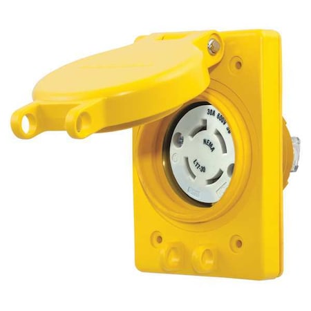 Watertight Flanged Locking Receptacle, L17-30R, 30 A, 600V AC, Three Phase, 3 Pole, Flush Mount MPN:HBL69W77