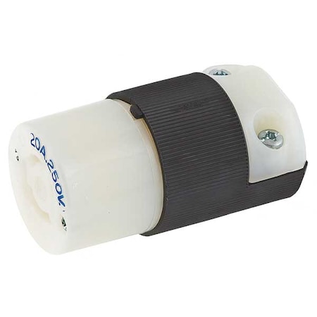 Locking Connector, L2-20R, 20 A, 250V AC, Single Phase, 2 Pole, Screw Terminals, Black, White MPN:HBL7101C