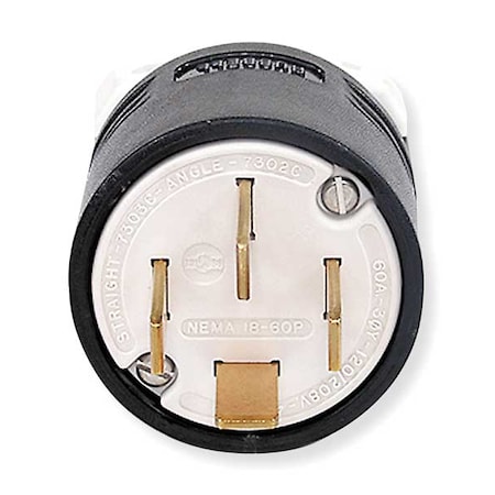 Straight Blade Plug, 18-60P, 60 A, 120/208V AC, 4 Pole, Screw Terminals, Non-Grounded MPN:HBL7303C