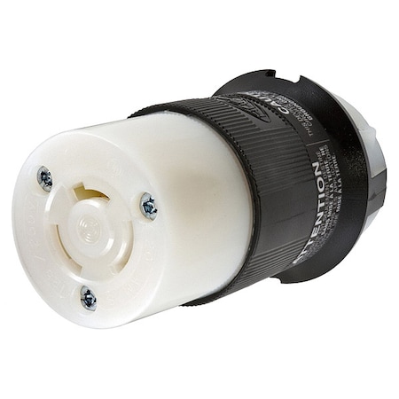 Locking Connector, Non-NEMA, 20 A, 125/250V AC, Single Phase, 3 Pole, Screw Terminals, Black, White MPN:HBL7314C
