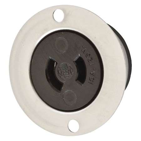 Midget Flanged Locking Receptacle, ML-1R, 15 A, 125V AC, Single Phase, 2 Pole, Screw Terminals MPN:HBL7468