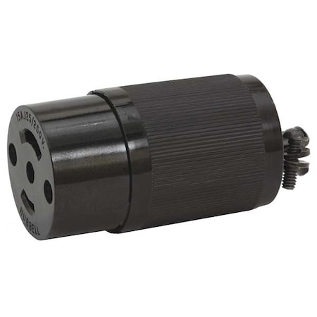 Midget Locking Connector, ML3-15R, 15 A, 125/250V AC, Single Phase, 3 Pole, Screw Terminals, Black MPN:HBL7484