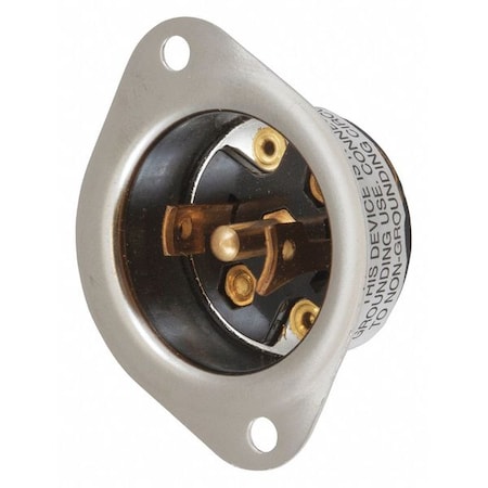 Midget Flanged Locking Inlet, 15 A, 125/250V AC, Single Phase, 3 Pole, Screw Terminals, Black MPN:HBL7486