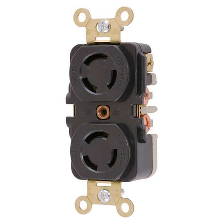 Duplex Locking Receptacle, Non-NEMA, 10/15 A, 125/250V AC, Single Phase, 3 Pole, Flush Mount, Black MPN:HBL7580