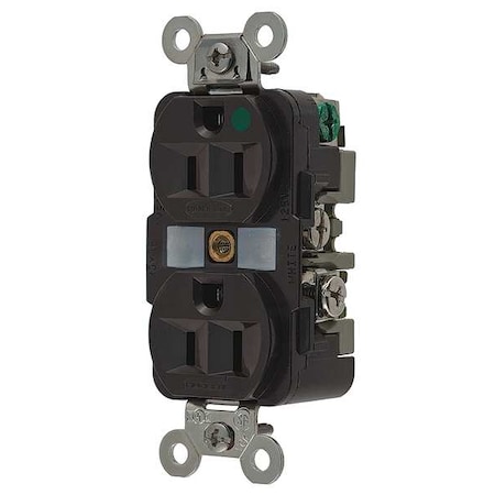 Duplex Straight Blade Receptacle, 5-15R, 15 A, 125V AC, 2 Pole, 3 Wire, Flush Mount, Grounded MPN:HBL8200