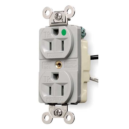 Straight Blade Receptacle, 5-15R, 15 A, 125V AC, 2 Pole, 3 Wire, Flush Mount, Grounded MPN:HBL8200GY