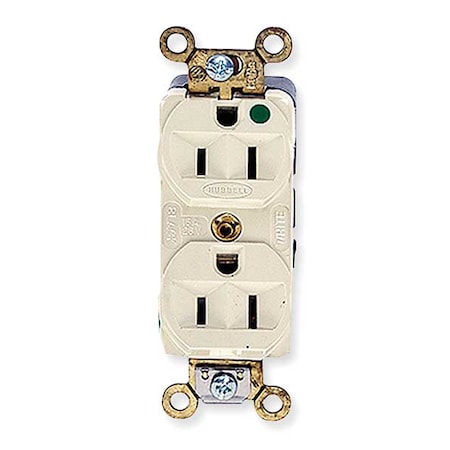 Straight Blade Receptacle, 5-15R, 15 A, 125V AC, 2 Pole, 3 Wire, Flush Mount, Single, Ivory MPN:HBL8200HI