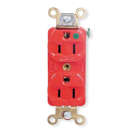 Straight Blade Receptacle, 5-15R, 15 A, 125V AC, 2 Pole, 3 Wire, Flush Mount, Grounded MPN:HBL8200HRED
