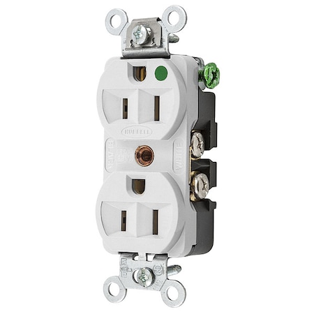 Duplex Straight Blade Receptacle, 5-15R, 15 A, 125V AC, 2 Pole, 3 Wire, Flush Mount, Grounded MPN:HBL8200HW