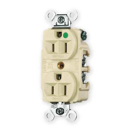 Straight Blade Receptacle, 5-15R, 15 A, 125V AC, 2 Pole, 3 Wire, Flush Mount, Grounded MPN:HBL8200I