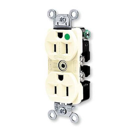 Duplex Straight Blade Receptacle, 5-15R, 15 A, 125V AC, 2 Pole, 3 Wire, Flush Mount, Grounded MPN:HBL8200ILI