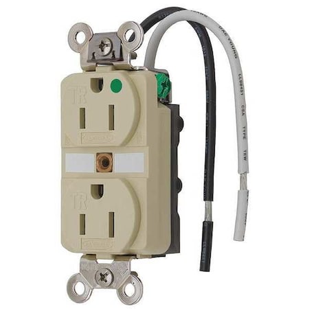 Straight Blade Receptacle, 5-15R, 15 A, 125V AC, 2 Pole, 3 Wire, Flush Mount, Single, Ivory MPN:HBL8200SGIA