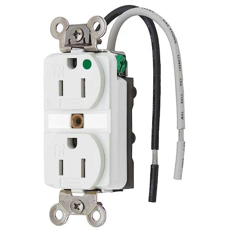 Duplex Straight Blade Receptacle, 5-15R, 15 A, 125V AC, 2 Pole, 3 Wire, Flush Mount, Grounded MPN:HBL8200SGWA