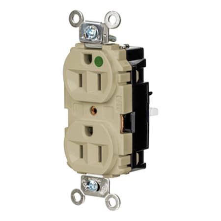Straight Blade Receptacle, 5-15R, 15 A, 125V AC, 2 Pole, 3 Wire, Surface Mount, Grounded MPN:HBL8200STI