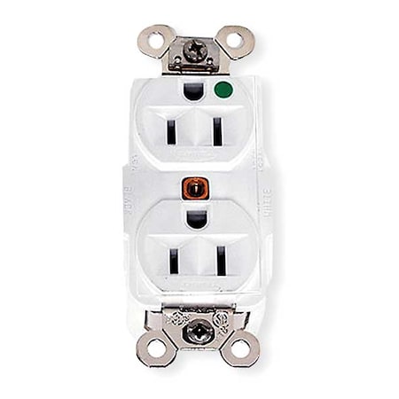Straight Blade Receptacle, 5-15R, 15 A, 125V AC, 2 Pole, 3 Wire, Flush Mount, Grounded MPN:HBL8200W