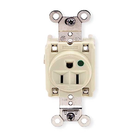 Straight Blade Receptacle, 5-15R, 15 A, 125V AC, 2 Pole, 3 Wire, Flush Mount, Grounded MPN:HBL8210I