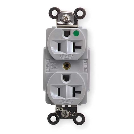 Duplex Straight Blade Receptacle, 5-20R, 20 A, 125V AC, 2 Pole, 3 Wire, Flush Mount, Grounded MPN:HBL8300GY