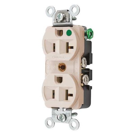 Duplex Straight Blade Receptacle, 5-20R, 20 A, 125V AC, 2 Pole, 3 Wire, Flush Mount, Grounded MPN:HBL8300HLA