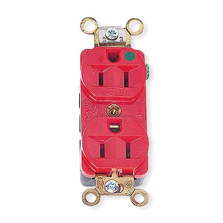 Duplex Straight Blade Receptacle, 5-20R, 20 A, 125V AC, 2 Pole, 3 Wire, Flush Mount, Grounded MPN:HBL8300HRED