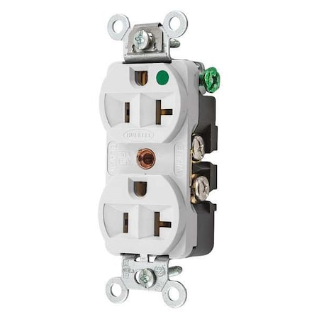 Straight Blade Receptacle, 5-20R, 20 A, 125V AC, 2 Pole, 3 Wire, Flush Mount, Grounded MPN:HBL8300HW