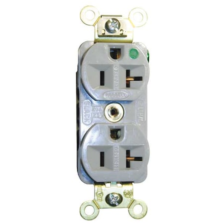 Straight Blade Receptacle, 5-20R, 20 A, 125V AC, 2 Pole, 3 Wire, Flush Mount, Grounded MPN:HBL8300ILGY