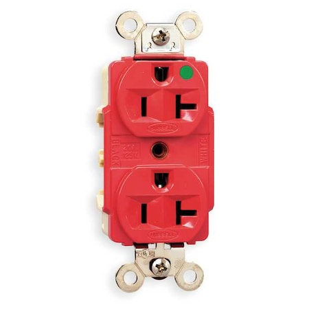 Duplex Straight Blade Receptacle, 5-20R, 20 A, 125V AC, 2 Pole, 3 Wire, Flush Mount, Grounded MPN:HBL8300RED
