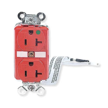 Straight Blade Receptacle, 5-20R, 20 A, 125V AC, 2 Pole, 3 Wire, Flush Mount, Single, Red MPN:HBL8300SGRA