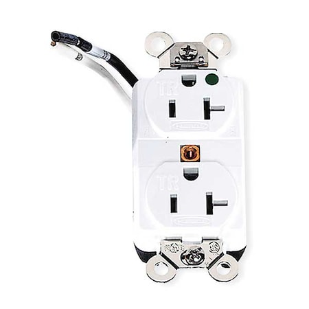 Straight Blade Receptacle, 5-20R, 20 A, 125V AC, 2 Pole, 3 Wire, Flush Mount, Single, White MPN:HBL8300SGWA