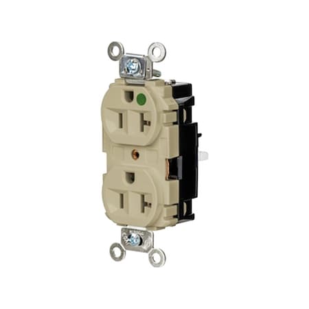 Straight Blade Receptacle, 5-20R, 20 A, 125V AC, 2 Pole, 3 Wire, Surface Mount, Grounded MPN:HBL8300STI