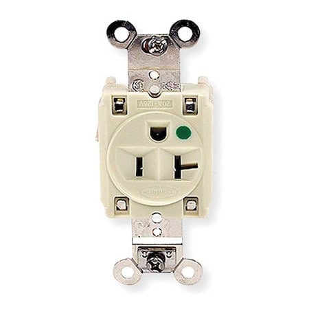 Straight Blade Receptacle, 5-20R, 20 A, 125V AC, 2 Pole, 3 Wire, Flush Mount, Grounded MPN:HBL8310I