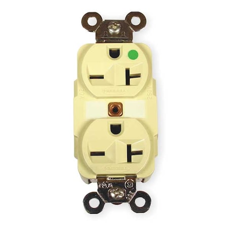 Straight Blade Receptacle, 6-20R, 20 A, 250V AC, 2 Pole, 3 Wire, Flush Mount, Grounded MPN:HBL8400I
