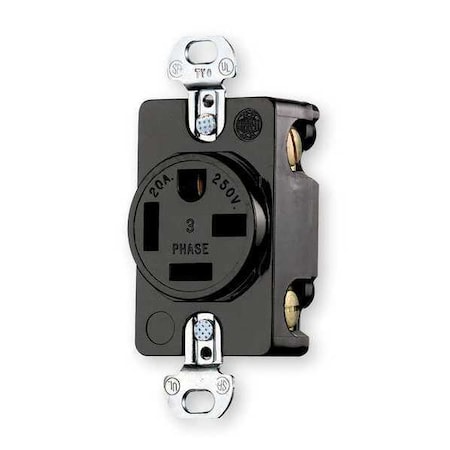Straight Blade Receptacle, 15-20R, 20 A, 250V AC, 3 Pole, 4 Wire, Flush Mount, Grounded MPN:HBL8420