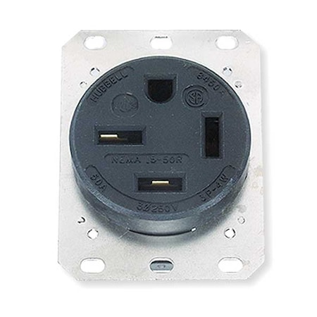 Straight Blade Receptacle, 15-50R, 50 A, 250V AC, 3 Pole, 4 Wire, Flush Mount, Grounded MPN:HBL8450A