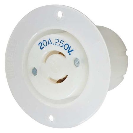 Flanged Locking Receptacle, L2-20R, 20 A, 250V AC, Single Phase, 2 Pole, Screw Terminals, White MPN:HBL8809C