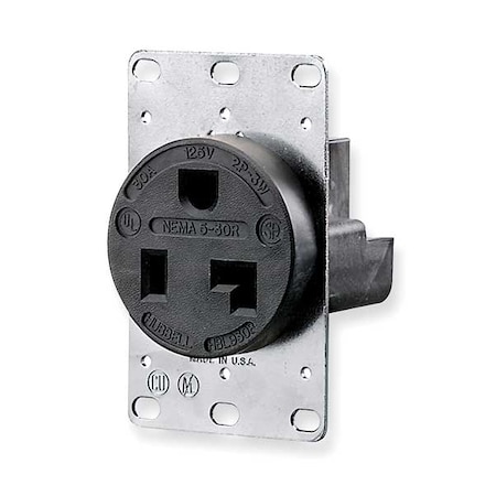 Straight Blade Receptacle, 5-30R, 30 A, 125V AC, 2 Pole, 3 Wire, Flush Mount, Grounded MPN:HBL9308