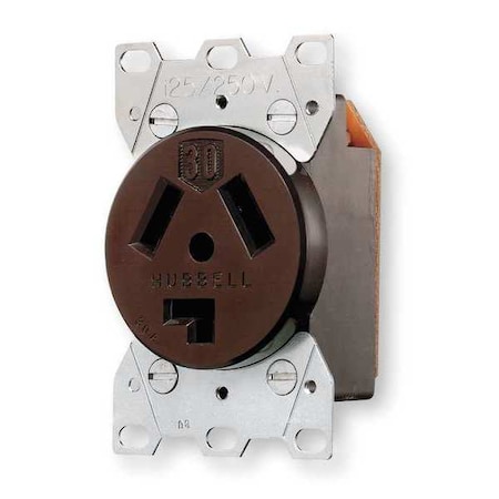 Straight Blade Receptacle, 10-30R, 30 A, 125/250V AC, 3 Pole, 3 Wire, Flush Mount, Grounded MPN:HBL9350