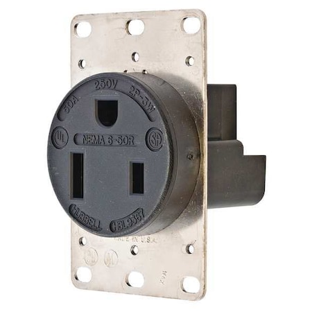 Straight Blade Receptacle, 6-50R, 50 A, 250V AC, 2 Pole, 3 Wire, Flush Mount, Grounded MPN:HBL9367