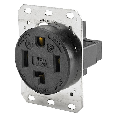 Straight Blade Receptacle, 14-30R, 30 A, 125/250V AC, 3 Pole, 4 Wire, Flush Mount, Grounded MPN:HBL9430A