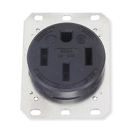 Straight Blade Receptacle, 1 Outlet, NEMA 14-50R, 50 A, 125/250V AC, 3 Poles, 4 Wires, Black MPN:HBL9450A